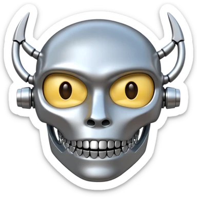 3D render of Steel Jaw, futuristic cyborg aesthetic, fusion of organic skin and chrome metal, brushed steel lower jaw attached to a pale skin face, emoji style, isolated on white background --v 6.0. sticker