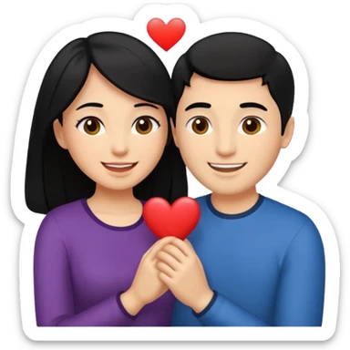 An emoji of a happy couple, the woman has long black hair and a light brown skin tone, while the man has short black hair and a white skin tone. They are in a romantic pose, expressing love and joy with warm facial expressions and affectionate gestures. sticker