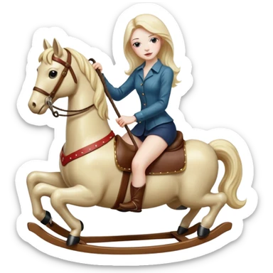 synthwave, Scrooge style, oil paint, mysterios - Seductive naked skinny woman rides a rocking horse and holds a huge dildo sticker