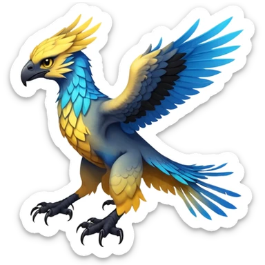  Cool Edgy blue-yellow-black-gradient ethereal badass Raptor-Gryphon-Trico-animal-creature full body  sticker