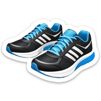 An icon featuring a pair of professional running shoes placed on a red track with white lane markings. The background showcases a grand stadium with cheering fans, bright sunlight, and a vivid blue sky with soft clouds. Transparent background highlights the energy and passion for running sticker