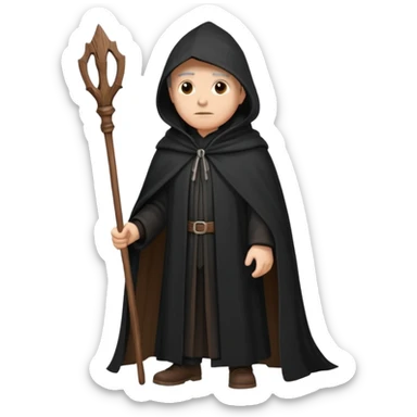 A wandering philosopher in a long black cloak with a staff sticker