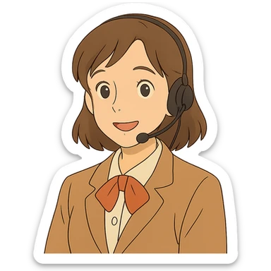 ghibli style AI voice receptionist wearing a headset, friendly expression, transparent background sticker