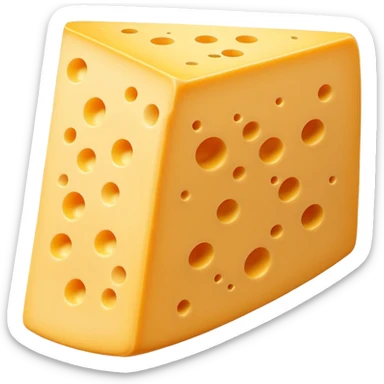 A 3D cartoon cheese wedge identical to dairy cheese, slightly lighter yellow tone, Memoji-style. sticker