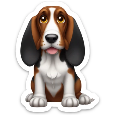Black basset hound with dark orange stomach and ears with big ears and short legs sticker