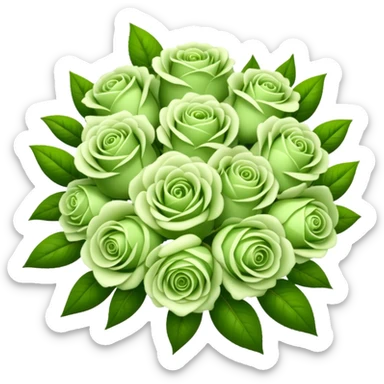 big bouquet Soft Green Tea Rose, luxuriant, leaf, bud sticker