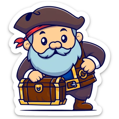 old bearded pirate with treasure chest sticker