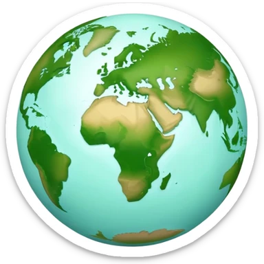 Earth globe with green continents shaped to form the number 2, iOS emoji style sticker
