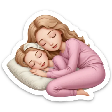 girl with pale skin and long wavy light brown hair in light pink clothes sleeping on a pillow sticker