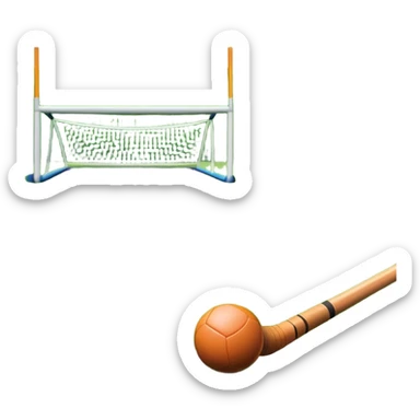 A field hockey stick and ball on a vibrant green grass field, with goalposts and clear field markings in the background. The scene emphasizes the bright, lush grass, highlighting the fast-paced and strategic nature of hockey on a well-maintained pitch. sticker