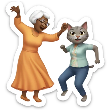 cat dancing with grandma sticker