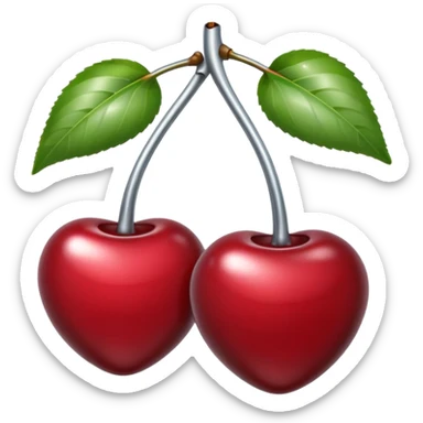 A pair of cherries emoji made of liquid silver chrome, smooth rounded shapes, glossy metallic surface, subtle sensual vibe, luxury sexy aesthetic, iOS emoji style, centered, clean white background sticker