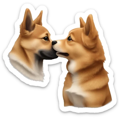 A Swedish Vallhund kiss a chestnut-haired man with curly hair sticker