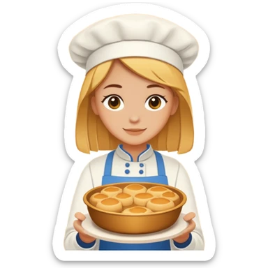 Baking community humanless avatar in clean emoji-style illustration. Pie, cookie, and muffin warm golden tones, simple shapes, flat design, high contrast, cozy and friendly. sticker