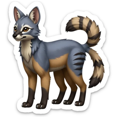 Realistic edgy cute cool bluish greyish blackish whitish silvery coppery Shiny Colorful Dusky Dark Gloomy Glossy Aardwolf-Caracal-Cougar-Lion-Bobcat-fusion-animal-hybrid-creature, full body, tufted ears, long thin tufted tail sticker
