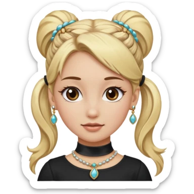 fancy blonde hair girl with ponytails brown makeup and jewellery sticker