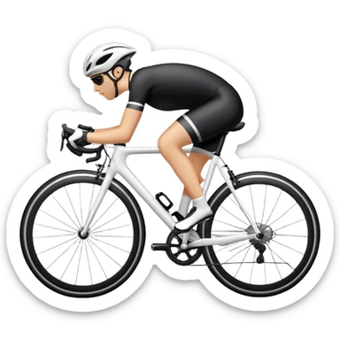 white road bike, black jersey, white helmet sticker