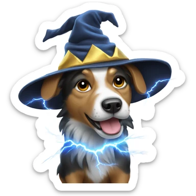 Dog with wizard hat and lightning storm  sticker