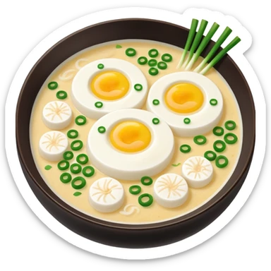 Make an emoji of tteokguk, a traditional Korean food. Okay, take the eggs out of that picture and put rice cakes in it. Make the soup white sticker