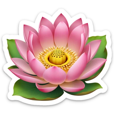 Simple pink lotus flower with accurate yellow seedpod center with distinct holes for seeds, surrounded by pink petals and characteristic notched lotus leaf sticker