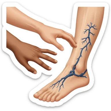 a person's hand is trying to touch another person's  foot sticker