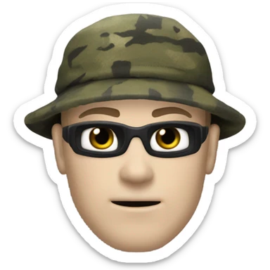 white male, pale skin, call of duty black face mask, camo tactical gear, combat boots, black beanie, hazel eyes sticker