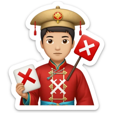 qing empire man who is of han ethnicity that is holding a sign that has a red x on it who is not han ethnicity sticker