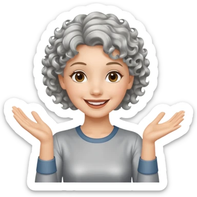 silver, short, wavy-haired with curls, smiling/excited pretty lady, silver top, clapping hands

 sticker