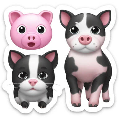 big black and pink pig with a grey and white cat sticker