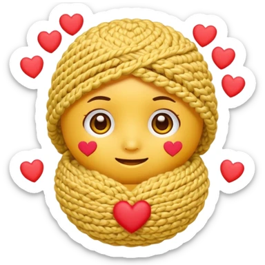 Normal Cute Yellow face emoji with hand crocheting with hearts around head  sticker