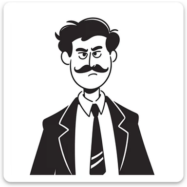 A hand-drawn angry supervisor with a mustache and a stern expression sticker