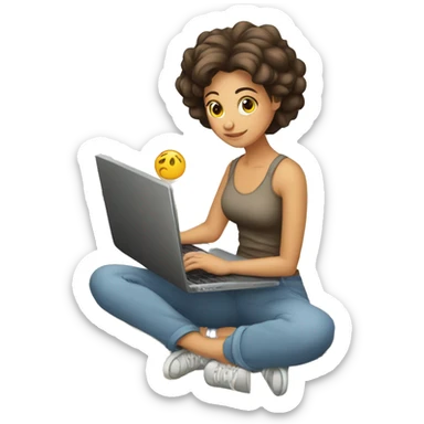 Muchacha atormentada trabajando con laptop y muchos papeles alrededor sticker