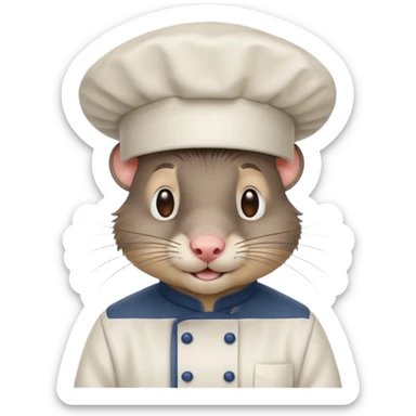 A rat with a fringe and chefs hat sticker