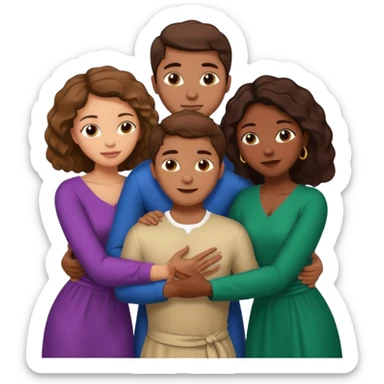 one american italian young brown-haired man surrounded by three african women with large butts hugging him and each other and massaging his crotch sticker