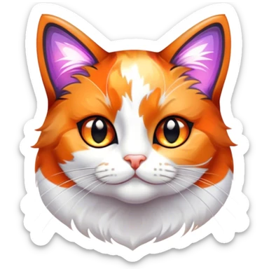 Cinematic Cute Calico Cat Portrait Emoji, Head tilted playfully with sparkling, inquisitive eyes and a charming patchwork fur of orange, black, and white, simplified yet irresistibly adorable, highly detailed, glowing with a warm, inviting glow, high shine, bubbly and affectionate, styled with a touch of whimsical feline charm, soft glowing outline, capturing the essence of a delightfully cute calico cat that looks as if it could prance off the screen into your heart! sticker