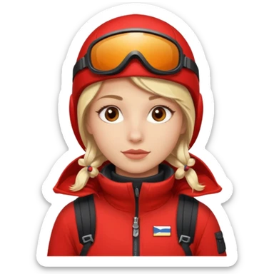Luxury blonde model, brown eyes, polar explorer, red clothes, skiing outfit sticker