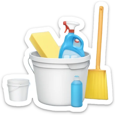 Bathroom Cleaning light blue supplies in a white bucket sticker
