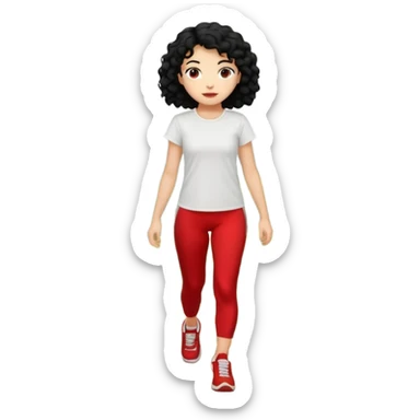 generate a pretty bratz fair skinned girl with curly black hair wearing a white tshirt trekking on a hill with red sneakers on and black leggings.  Put a hill behind her sticker