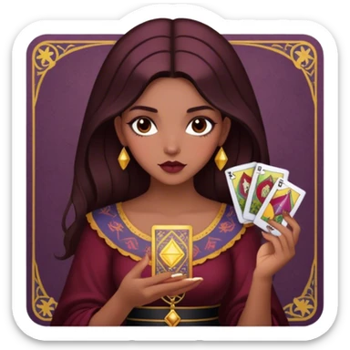 a brunette girl with a square hairstyle, reading tarot cards Burgundy sticker