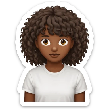 Fais la frange plus tordu la peau plus foncé et les cheveux bruns et bien plus long mais avec les cheveux bouclés  fais la peau un peu plus foncée et la frange vrm pas droite pas égal  et les cheveux tres long sticker