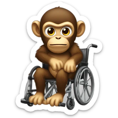 angry monke with small ferocious eyes cute rides golden wheelchair sticker