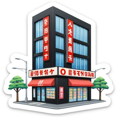 japanese anime store in modern style like in Akihabara with "anime" in japanese on a building sticker