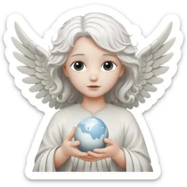 Angel statue wavy hair hollow eyes feathered wings holding the world sticker