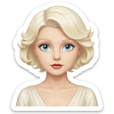 Jean Harlow with blue eyes, platinum blonde hair, ivory outfit sticker