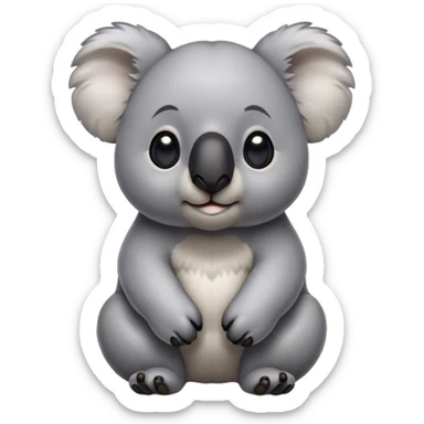 Cinematic Noble Koala Portrait Emoji, Poised and regal, with a stocky, cuddly build and a plush, well-groomed grey fur, large round ears and a distinctive big black nose, deep-set soulful dark eyes, Simplified yet sharp and sophisticated features, highly detailed, glowing with a soft, dignified glow, high shine, intelligent and gentle, stylized with an air of eucalyptus elegance, focused and attentive, soft glowing outline, capturing the essence of a watchful and confident marsupial, so majestic it feels as though it could climb out of the screen with effortless authority! sticker