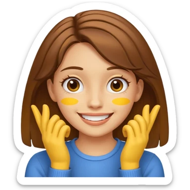 yellow smiling face girl with both hands under chin flipped sticker