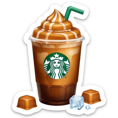 Starbucks caramel coffee with 3 ice cubes sticker