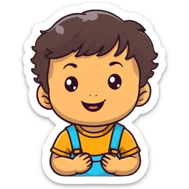 happy smiling toddler face with big eyes, medium skin tone, and dark wavy hair sticker