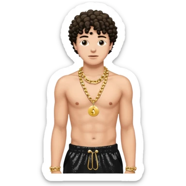 Jack Harlow with black sequin baggy pants, shirtless with necklace sticker
