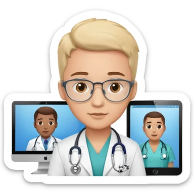 doctor on a video call consultation with stethoscope and computer screen sticker